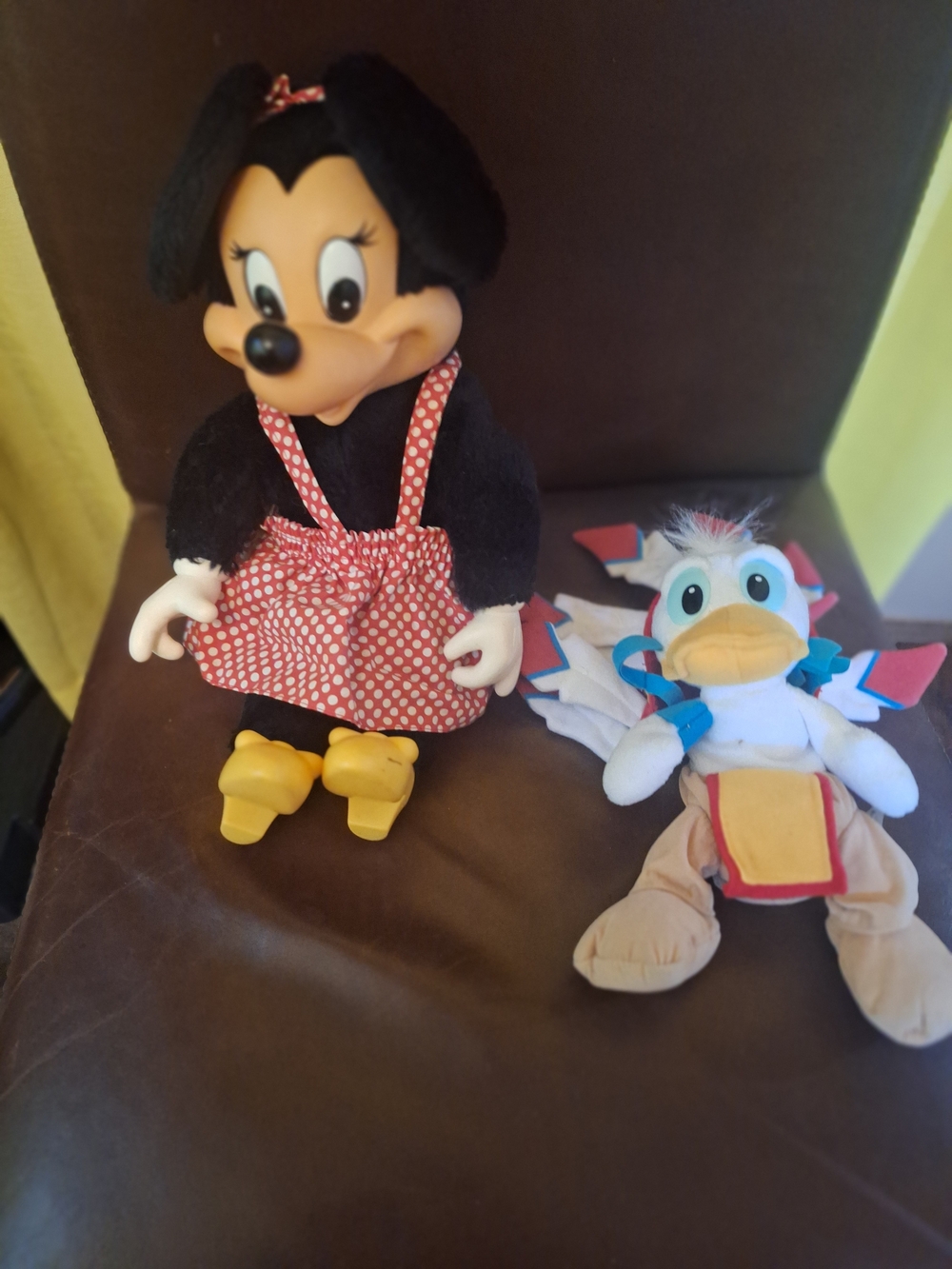 Vintage Disney Minnie Mouse&Baby Donald Plush with Plastic Face and Yellow Shoes